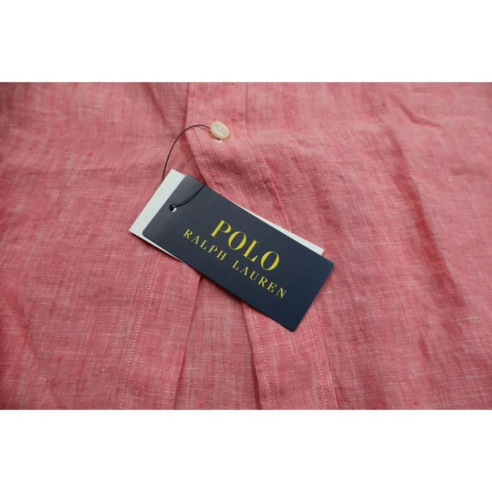 Polo Ralph Lauren Classic Button Front Dress Shirt Size XLT Linen New Pink Green